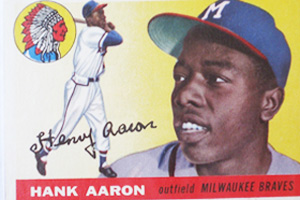 Baseball card of a young Hank Aaron