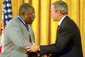 Aaron was honored <br>by President George W. Bush.