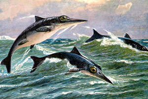 A painting of ichthyosaurs