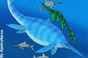 Different sizes of ichthyosaurs