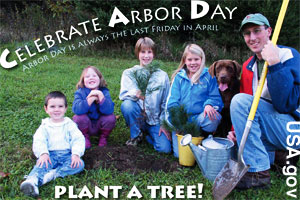 A family celebrates Arbor Day