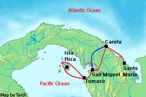 A map of Balboa's travels