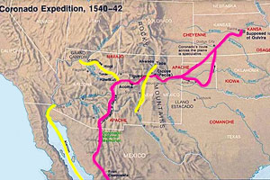 Map showing Coronado's expeditions