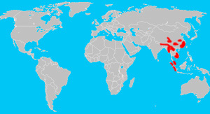 Range (in red) of the Asiatic golden cat