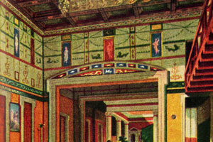 The painted walls inside an ancient Roman house