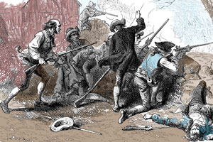 The patriots defending Concord by using <q>hit and run</q> style of fighting