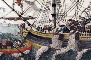 Colonists dumping tea