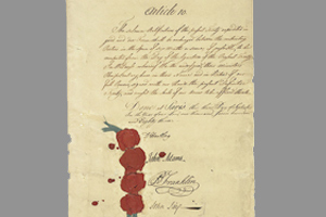 Last page of the peace treaty signed by Franklin, Adams and Jay