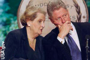 Albright talking with President Clinton