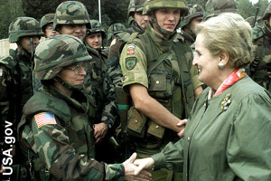Albright meeting our troops in 1998