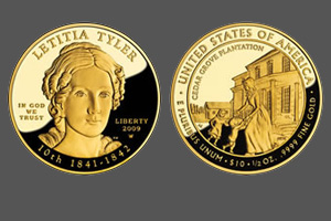 The U.S.coin honoring Letitia Polk as First Lady