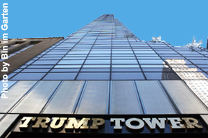 Looking up the outside of Trump Tower in New York City