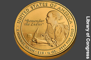 A coin with <q>Remember the Ladies.</q>