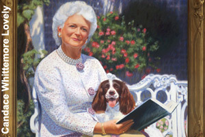 Painting of Barbara Bush with her pet, Millie