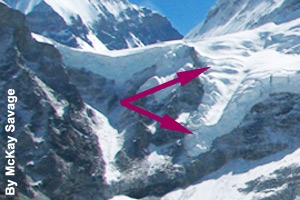 An icefall avalanche