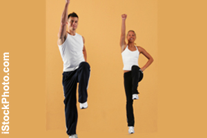 Men and women are fitness trainers.