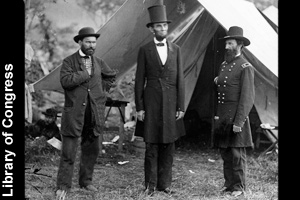 Lincoln visiting Union troops in 1862