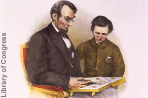 Lincoln reading with his son, Tad