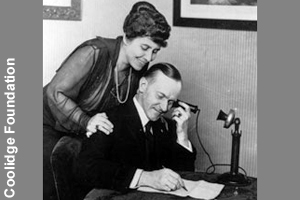 President and Mrs. Coolidge <br>talking on the phone