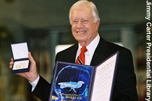 Jimmy Carter receiving the Nobel Peace Prize <br>in 2002