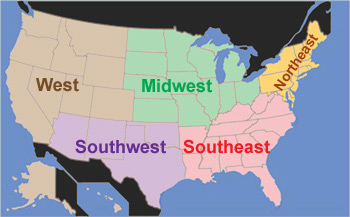The five regions of the United States