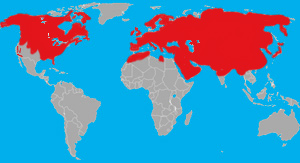 Range (in red) of the red fox