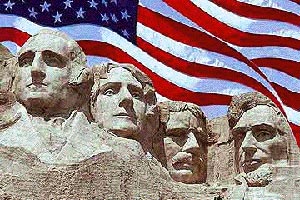 Presidents Washington, Jefferson, Roosevelt, and Lincoln carved in Mt. Rusmore