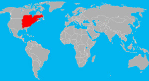 Habitat (in red) of the American toad