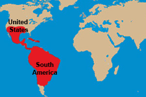 The range (in red) of the leafcutter ant