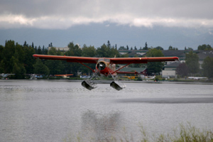A seaplane landing in Anchorage