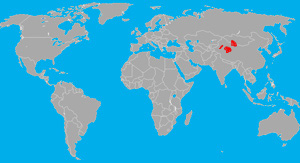 Range (in red) of the bactrian camel