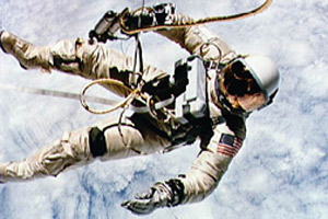 An astronaut floating in space