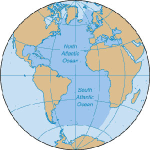 Map showing the Atlantic Ocean