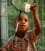 Hitting a shuttlecock