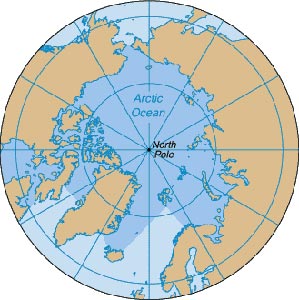 Map showing the Arctic Ocean